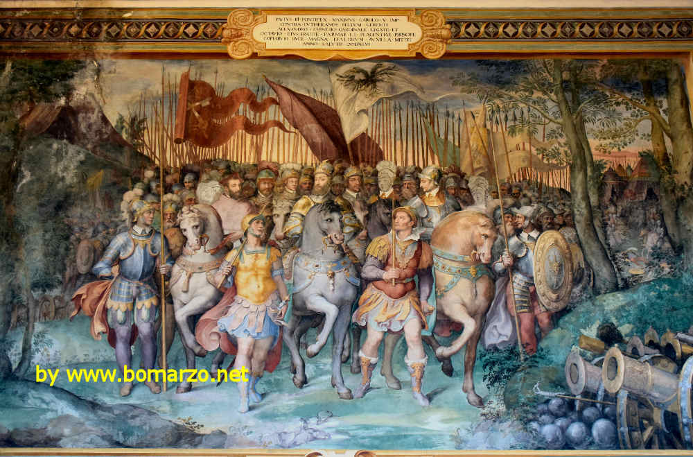 Papa Paolo III incontra l'Imperatore Carlo V di Spagna accompagnato dal Cardinale Farnese